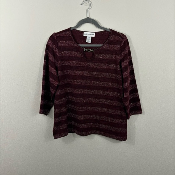 Cathy Daniels Sweaters - Cathy Daniels Striped Sweater Sz L Chain Detail Sparkly Vintage Look Cozy Top